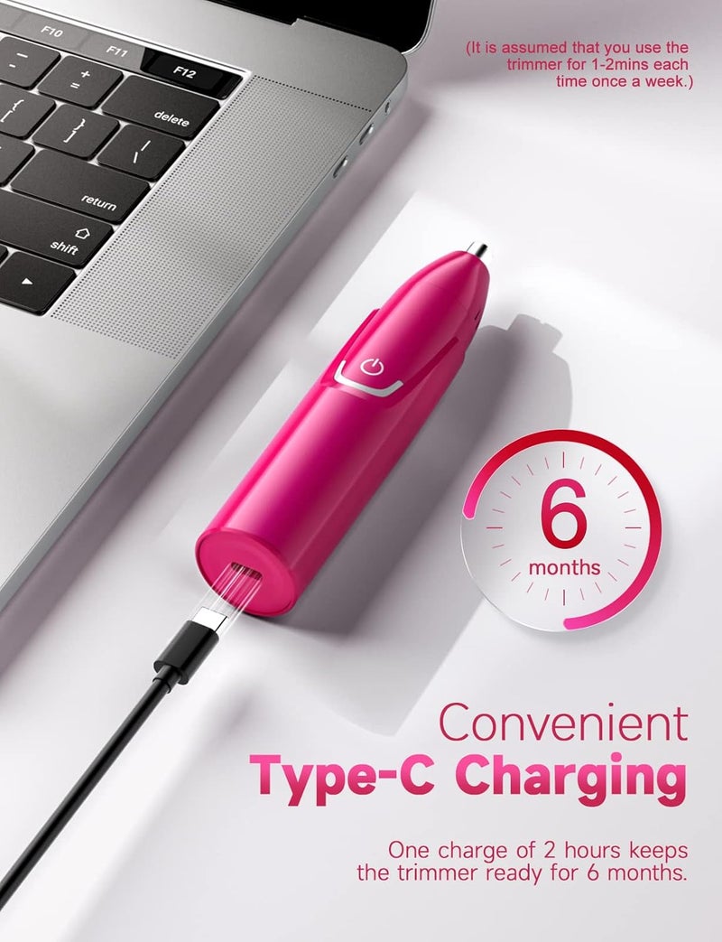 ZORAMI Rechargeable Ear and Nose Hair Trimmer - 2025 Professional Painless Eyebrow & Facial Hair Trimmer for Men Women, Powerful Motor and Dual-Edge Blades for Smoother Cutting Magenta - Image 2